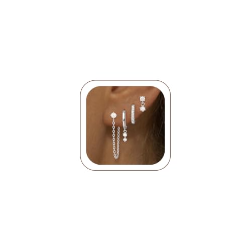 Gold Silver Earrings for Women Trendy 14K Gold Plated Dangle Hypoallergenic Cartilage Earrings Small 925 Sterling Silver Post Dainty Hoop Drop Pearl Earring Stacks Set Huggie Chain Earrings Jewelry - color: A-Pearl Earrings-Sliver