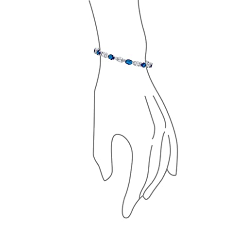 Classic Alternating Oval CZ Cubic Zirconia Tennis Bracelet Silver Plated - color: Blue