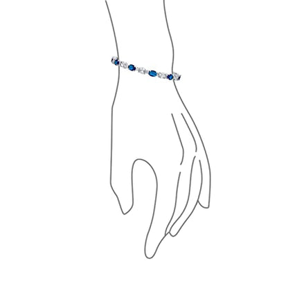 Classic Alternating Oval CZ Cubic Zirconia Tennis Bracelet Silver Plated - color: Blue