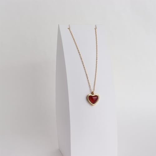 Sonateomber Gold Stone Pendant Necklace for Women, Chunky Statement Dainty Heart Oval Natural Gemstone Dangle Necklaces Wedding Prom Accessories Fashion Jewelry Gift - color: Red