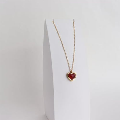 Sonateomber Gold Stone Pendant Necklace for Women, Chunky Statement Dainty Heart Oval Natural Gemstone Dangle Necklaces Wedding Prom Accessories Fashion Jewelry Gift - color: Red