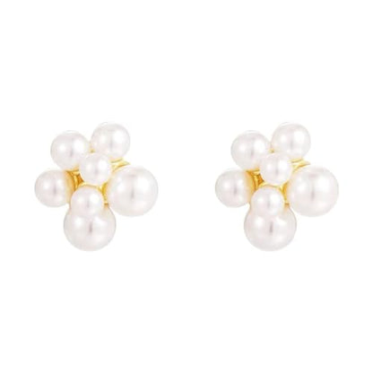 Gold Plated Pearl Flower Stud Earrings for Women - Faux Pearl Cluster Statement Earrings, Hypoallergenic Floral Studs, Elegant Jewelry for Wedding & Everyday Wear