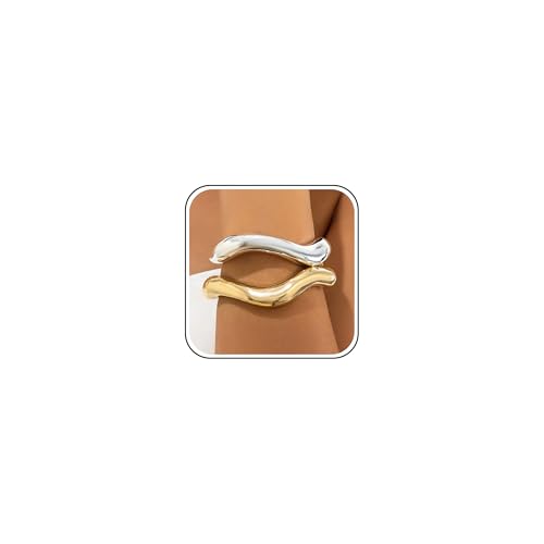 Frodete Chunky Gold Bangles for Women Non Tarnish Chunky Wide Cuff Bracelets Silver Cuff Bangle Bracelet Trendy Statement Minimalist Jewelry Gifts - color: A31:gold and silver bangles
