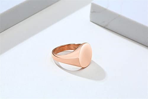 HIJONES Mens Stainless Steel Signet Ring Matte Brushed Square | Simple Statement ,Wedding Band,Polished Round - color: 14mm-Rose Gold