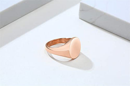 HIJONES Mens Stainless Steel Signet Ring Matte Brushed Square | Simple Statement ,Wedding Band,Polished Round - color: 14mm-Rose Gold