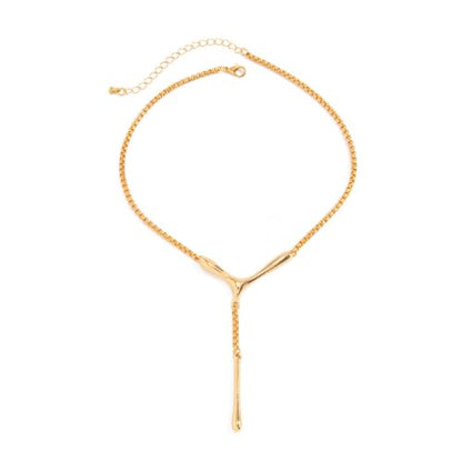 Abstract Y Shaped Lariat Necklace Minimalist Vertical Bar Drop Pendant Chain Jewelry