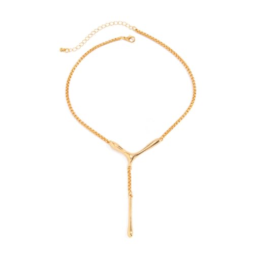 Abstract Y Shaped Lariat Necklace Minimalist Vertical Bar Drop Pendant Chain Jewelry