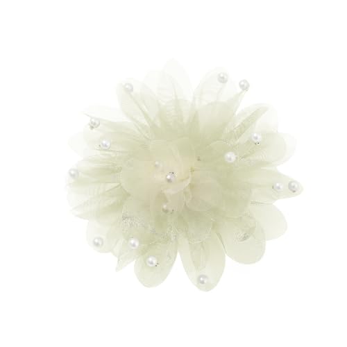 13cm/5in Beaded Mesh Flower Brooch Pin for Women Girls Dainty Round Shell Pearl Ball Beads Camellia Peony Flowers Brooches Lapel Hair Pins Elegant Wedding Anniversary Accessories Jewelry - color: Beige