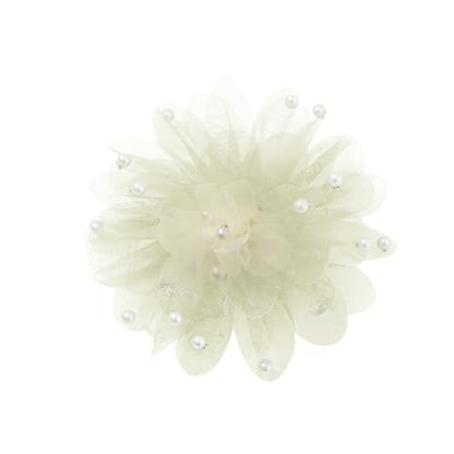 13cm/5in Beaded Mesh Flower Brooch Pin for Women Girls Dainty Round Shell Pearl Ball Beads Camellia Peony Flowers Brooches Lapel Hair Pins Elegant Wedding Anniversary Accessories Jewelry - color: Beige