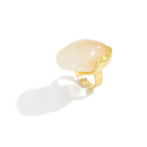 PINK TOWN Vintage Geometric Ring, Resin Amber Transparent Stacked Rings Thick Irregular Midi Ring Aesthetic Statement Finger Ring Jewelry Gift for Women - color: White