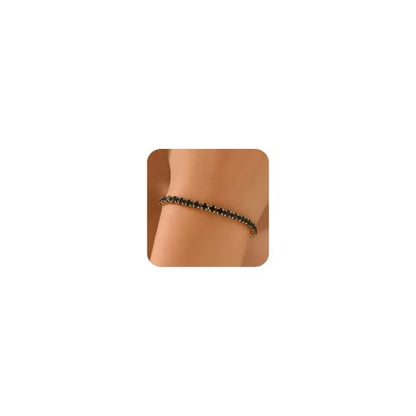 18K Gold Plated Tennis Bracelets for Women, Adjustable Cubic Zirconia Bracelet with Multi-color 4mm CZ Diamond Paperclip Chain, Dainty Trendy Birthday Bridal Jewelry Gifts for Women Daily Party Wear - color: Black