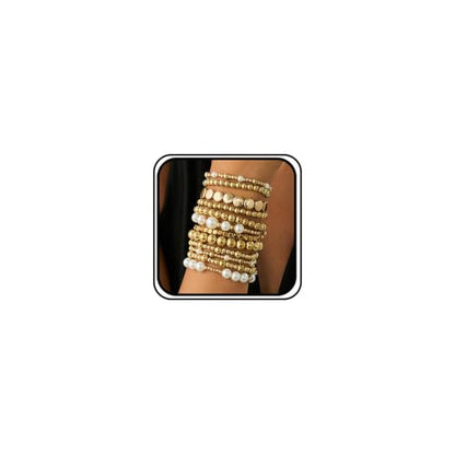 wekicici Golden Bracelet for Women Gold Plated Layered Beads Ball Bracelets Stackable Faux Pearl Bead Bracelet Set Fashion Adjustable Bracelet Set Jewelry for Gifts