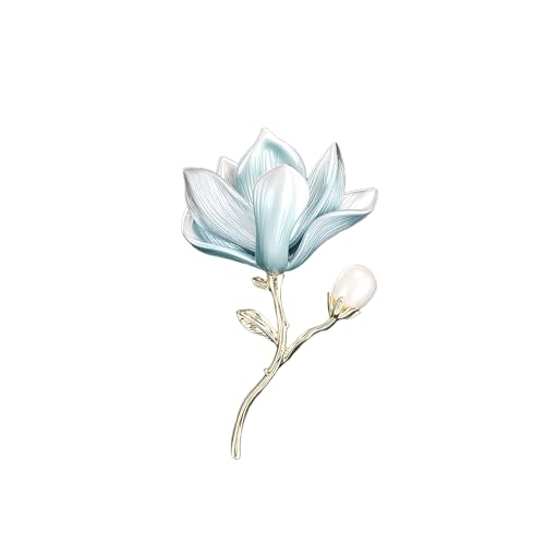 Vintage Jade Orchid Brooch with Pearl Chinese Style Magnolia Flower Floral Pin for Women Party Jewelry Accessory for Blouse, Scarf or Jacket - color: Blue