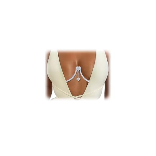 Rhinestone Chest Bracket Chain Trendy Crystal Heart Pendant Bra Chain Sexy Bikini Body Chain Jewelry for Women - color: Silver