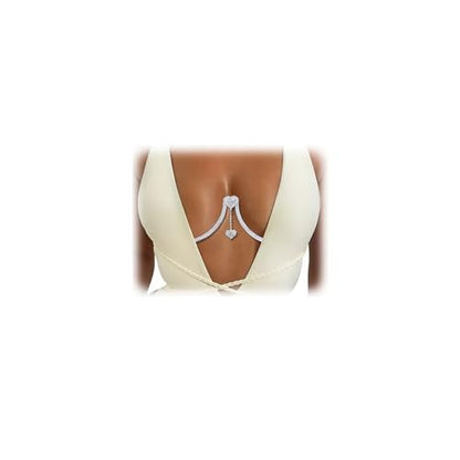 Rhinestone Chest Bracket Chain Trendy Crystal Heart Pendant Bra Chain Sexy Bikini Body Chain Jewelry for Women - color: Silver