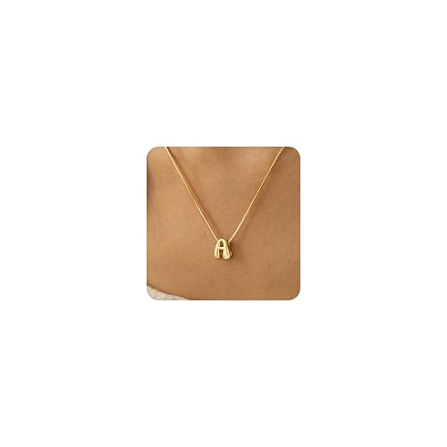 Bubble Gold Initial Necklaces for Women,14K Gold Plated A-Z Initial Necklaces for Women, Chunky balloon letter name Pendant Necklace Fashion Jewelry Gifts - color: A, style: Gold