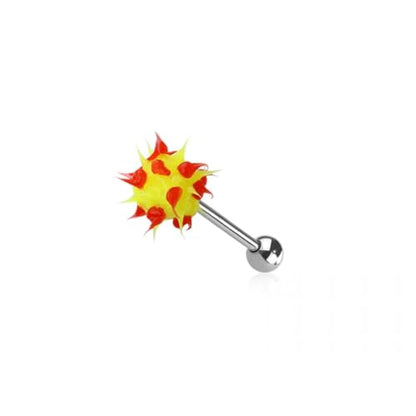Pierced Owl 14GA 316L Stainless Steel Soft Silicone Spike Ball Tongue Barbell - style: Yellow/Red
