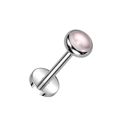 Pierced Owl 18GA ASTM F-136 Implant Grade Titanium Threadless Push-In Bezel Set Natural Stone Flat Back Stud - style: Pink Opalite