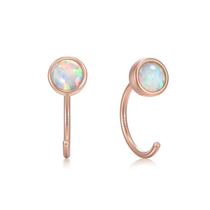 CHIC & ARTSY 925 Sterling Silver Half Hoop Earrings for Women, Dainty Huggie Hoops with Synthetic Opal, Moonstone, CZ & Gemstones, Lightweight Comfort Fit Everyday Elegant Jewelry - color: Synthetic Opal/Rose Gold Plated Silver