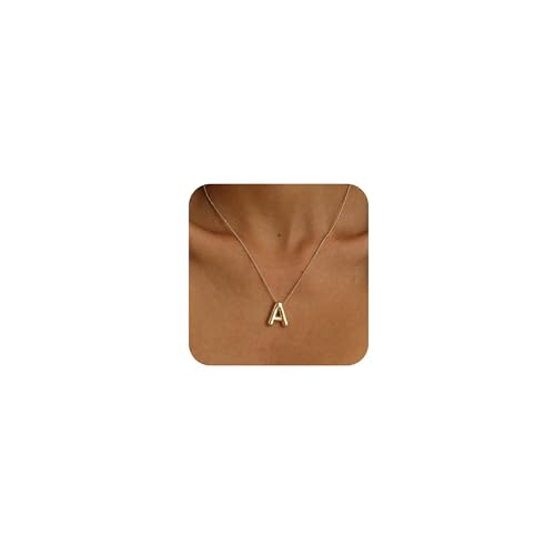 Ewrkbrㅤ Initial Necklaces for Women, 14k Gold Plated Bubble Letter Necklace Chunky Gold Necklace Dainty Charm Initial Necklaces for Women Trendy Custom Preppy Stocking Stuff Necklace Christmas Gifts - color: Gold, style: A1