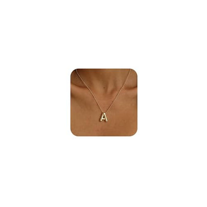 Ewrkbrㅤ Initial Necklaces for Women, 14k Gold Plated Bubble Letter Necklace Chunky Gold Necklace Dainty Charm Initial Necklaces for Women Trendy Custom Preppy Stocking Stuff Necklace Christmas Gifts - color: Gold, style: A1
