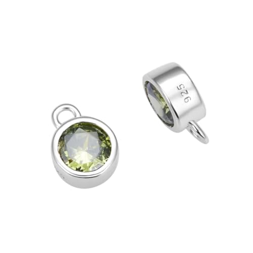 Adabele 2pcs Real 925 Sterling Silver CZ August Birthstone Charm Drop 4mm | Tiny Small, Tarnish Resistant 92.5 Silver Sparkle Peridot Green Cubic Zirconia Dangles Closed Loop Craft Jewelry Making - color: August, size: 4mm (0.16")/Tiny - 2pcs