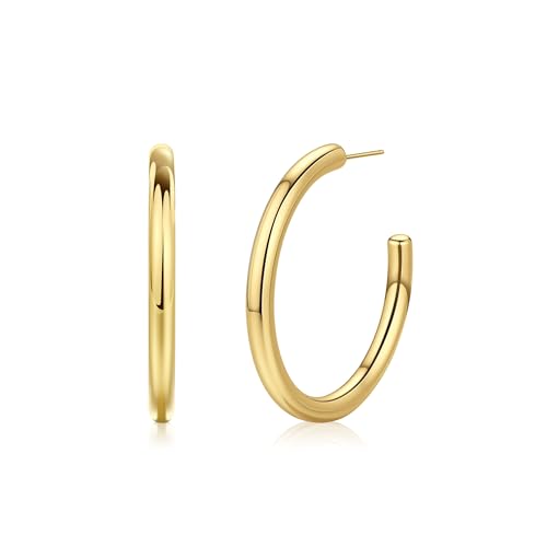 Gold Hoop Earrings for Women Summer Earrings Stainless Steel Hypoallergenic Earrings for Sensitive Ears Non Tarnish Hoops 4mm Hollow Tube Lightweight Earring Gifts for Women - style: 30mm Gold