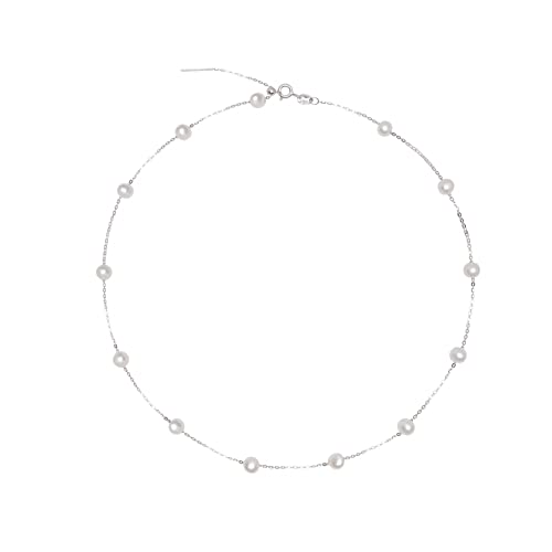 925 Sterling Silver Dainty Freshwater Cultured Pearl Choker Necklace White Genuine Real Pearl Charm Necklaces Jewelry Gifts for Her - color: Satellite Pearl-Silver 4.5-5.5mm