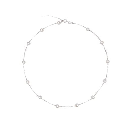 925 Sterling Silver Dainty Freshwater Cultured Pearl Choker Necklace White Genuine Real Pearl Charm Necklaces Jewelry Gifts for Her - color: Satellite Pearl-Silver 4.5-5.5mm