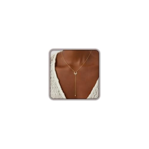 Lariat Gold Necklace for Women, 14K Gold Plated Dainty Drop Y Necklace, Waterproof Non Tarnish Long Layered Beaded Chain Lariat Necklace Prom Jewelry Summer Vacation Gift for Her - color: Gold-3