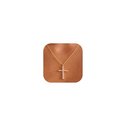 Cross Necklace for Women, 14K Gold Plated Cubic Zirconia Cross Pendant Necklace, Trendy Christian Jewelry Gifts for Baptism First Communion Christmas - color: Style I - Gold