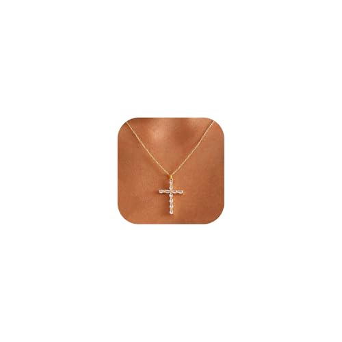 Cross Necklace for Women, 14K Gold Plated Cubic Zirconia Cross Pendant Necklace, Trendy Christian Jewelry Gifts for Baptism First Communion Christmas - color: Style I - Gold