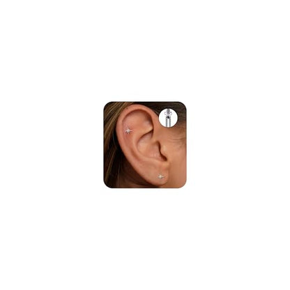 Flat Back Stud Cartilage Earrings Tragus Helix Piercing Jewelry Titanium | Conch Nose Piercing,Small Tiny Studs for Women,Threadless/Internally Threaded,Surgical Steel,Hypoallergenic,16G/18G/20G - color: Gold02-Starburst (6mm*1+8mm*1), size: Internally Th
