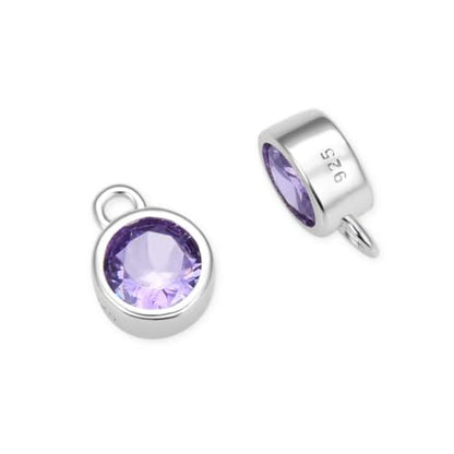 Adabele 2pcs Real 925 Sterling Silver CZ February Birthstone Charm Drop 4mm | Tiny Small, Tarnish Resistant 92.5 Silver Sparkle Amethyst Purple Cubic Zirconia Dangles Closed Loop Craft Jewelry Making - color: February, size: 4mm (0.16")/Tiny - 2pcs