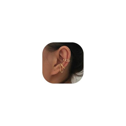 Gold Ear Cuff Earrings for Women Non Piercing 14K Gold Plated/Silver Cuff Clip On Cartilage Hoop Shining Cubic Zirconia Twisted Chain Ear Clip On Earring for Women Chunky Ear Cuffs Earrings - color: goldA
