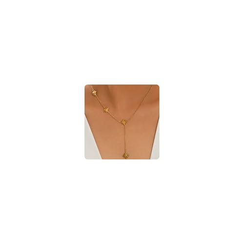 Dainty Y-Shaped Lariat CZ Drop Charm Pendant Necklaces for Women - color: Star-GD