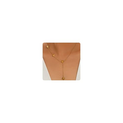Dainty Y-Shaped Lariat CZ Drop Charm Pendant Necklaces for Women - color: Star-GD