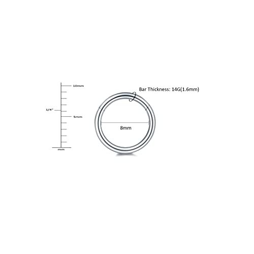 Aumeo 14G 16G 18G 20G Nose Ring Hoop Stainless Steel Hinged Segment Rings Hoops Nose Clicker Ring Tragus Helix Cartilage Daith Rook Earring Piercing Jewelry for Women Men - style: 5pcs 14g 8mm mixed colors