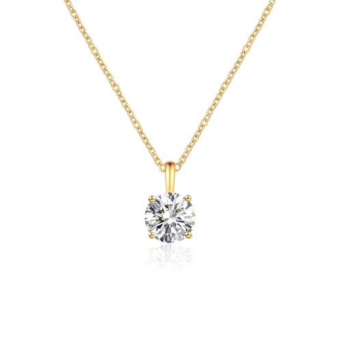 A 2-carat cubic zirconia stone, 18K gold-plated heart and round pendant necklace for women