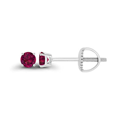14K Gold Plated 925 Sterling Silver Hypoallergenic 3mm Round Genuine Birthstone Solitaire Screwback Stud Earrings - color: Ruby Created