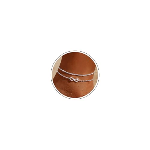 Sterling Silver Ankle Bracelets for Women Gold Waterproof Non Tarnish Beaded Chain Layered Stacking Dainty Butterfly Plus Size Large Anklet Summer Beach Vacation Jewelry Gift - color: silver3