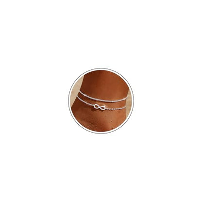 Sterling Silver Ankle Bracelets for Women Gold Waterproof Non Tarnish Beaded Chain Layered Stacking Dainty Butterfly Plus Size Large Anklet Summer Beach Vacation Jewelry Gift - color: silver3