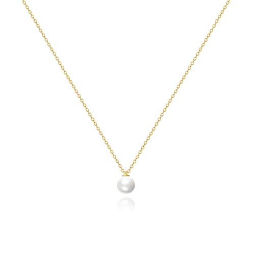 Zeffy Gold Pearl Necklace for Women, Dainty 14K Gold/Silve Plated Layered Pearl Choker Pearl Earrings Pearl Bracelets Wedding Trendy Gold Jewelry Set for Women Gifts - style: Gold Single Pearl Necklace-1PCS