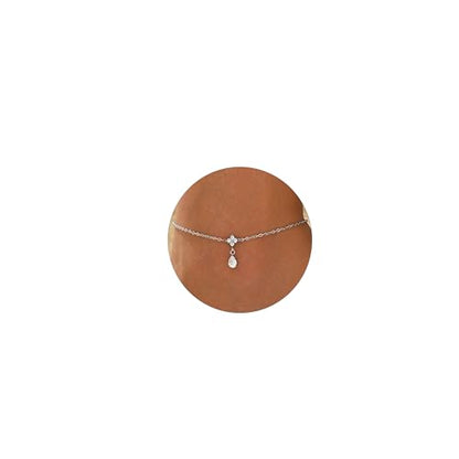 Gold Anklets for Women 18K Gold Plated CZ Ankle Bracelet Dainty Droplet Bar Tennis Ankle Trendy Summer Waterproof Beach Foot Chain Jewelry - color: Flower Charm-White Gold