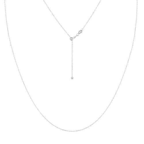 KISPER Adjustable Gold Chain Necklace for Women 1mm Cable Snake Box Slider | 24K plated stainless steel, 2 finishes, non-tarnish, waterproof, to 24 in, hypoallergenic, nickel-free - color: White Gold