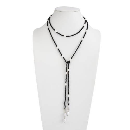 Long Black Beaded Necklace for Women Trendy Gold Beads Slip Tie Pearl Wrap Necklace Layered Silver Lariat Necklaces with Pearl Drop Y Statement Necklaces Versatile Elegant Jewelry - color: Black