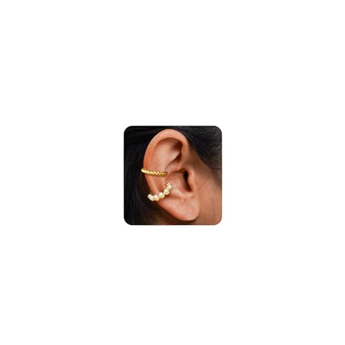 OOOPEL 3 Pairs 14K Gold Plated Ear Cuffs Non Piercing Lightweight Stackable Chunky Earring Cuff for Women Adjustable Non-Fading Fake Earrings Suitable for Christmas Gift - style: Pearl