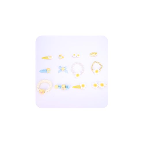 Hair Clips for Women, Acrylic Resin Hair Accessories set with Hairbands Colored Hair Ties, Flower, Rainbow, Little Bear Clips Cute pattern for Birthday Prom (yellow Frangipani blue Bowknot) - color: yellow Frangipani blue Bowknot