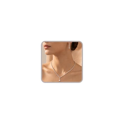 Silver Rhinestone Necklace and Earring Set for Women – Bridal Wedding Jewelry Set, Bridesmaid Accessories, Prom and Formal Costume Jewelry - color: Gold