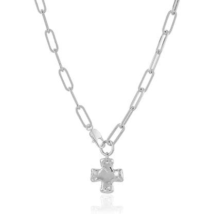 Bheop Chunky Cross Necklace for Women, 14K Gold Silver Statement Necklace | Sturdy Paperclip Chain, Hammered Pendant, Vintage Charm, Trendy Costume Jewelry, Faith Christian Religious Gift, Non Tarnish - style: SL-Cross Necklace(0.8 inch Pendant)